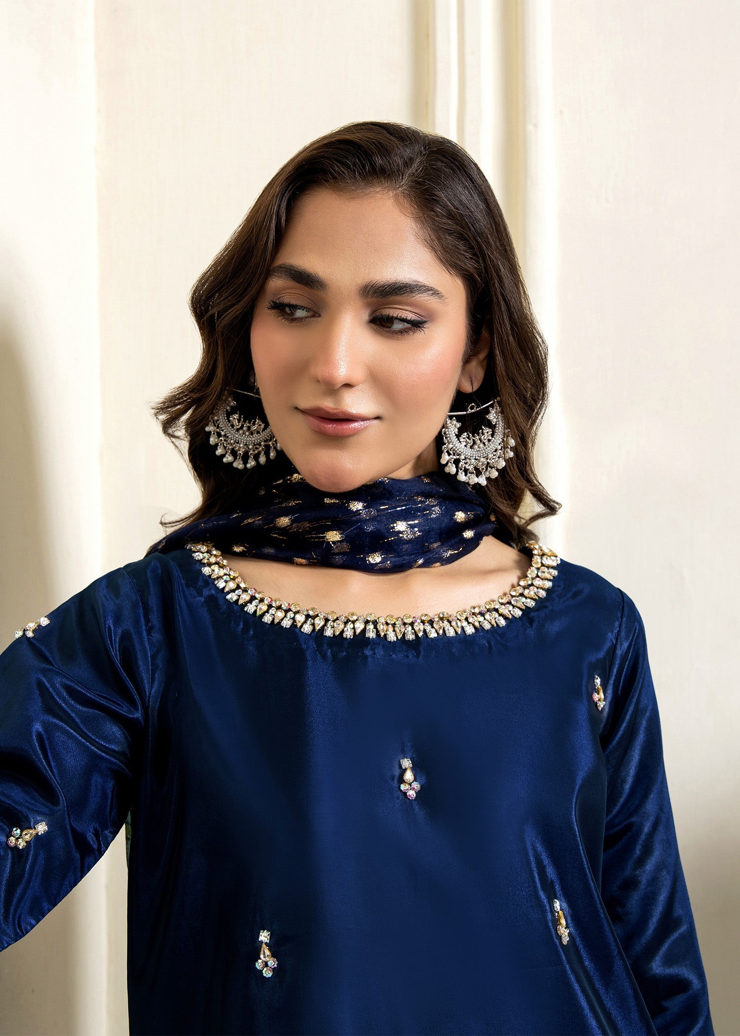 Ladies Embellished Navy Blue Kurta with Dupatta Online in UK USA Canada