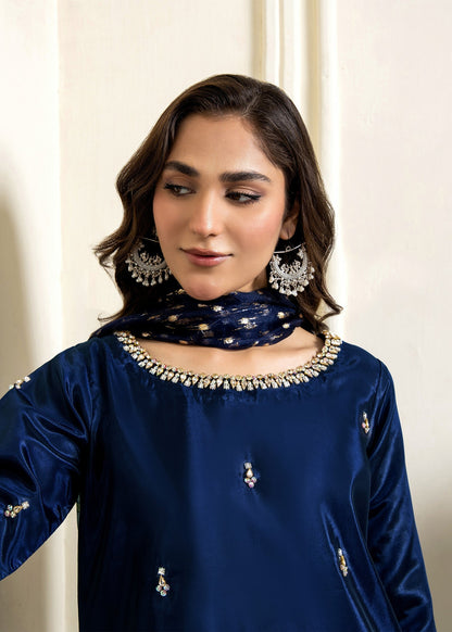 Ladies Embellished Navy Blue Kurta with Dupatta Online in UK USA Canada