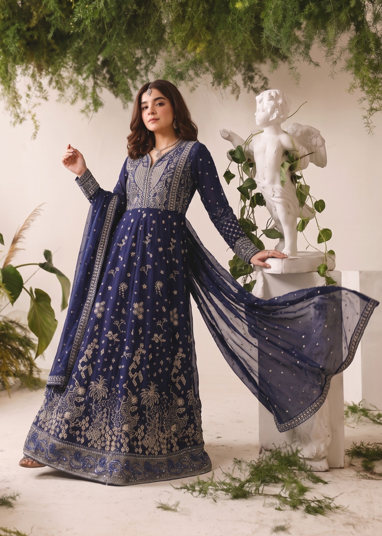 Ladies Embellished Navy Blue Shalwar Kameez Online in UK USA Canada