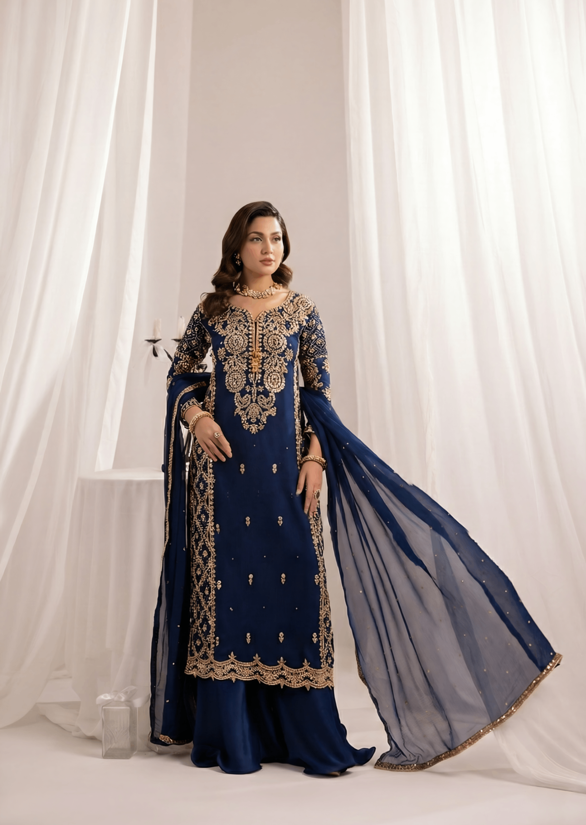 Ladies Embellished Navy Blue Sharara Gharara Online in UK USA Canada