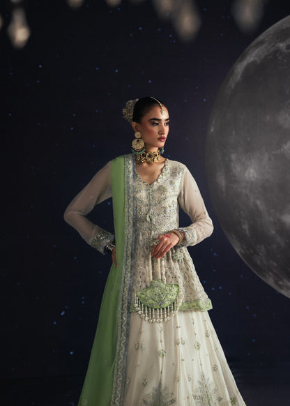 Ladies Embellished Off-White Chiffon Lehenga Suit Online in UK USA Canada
