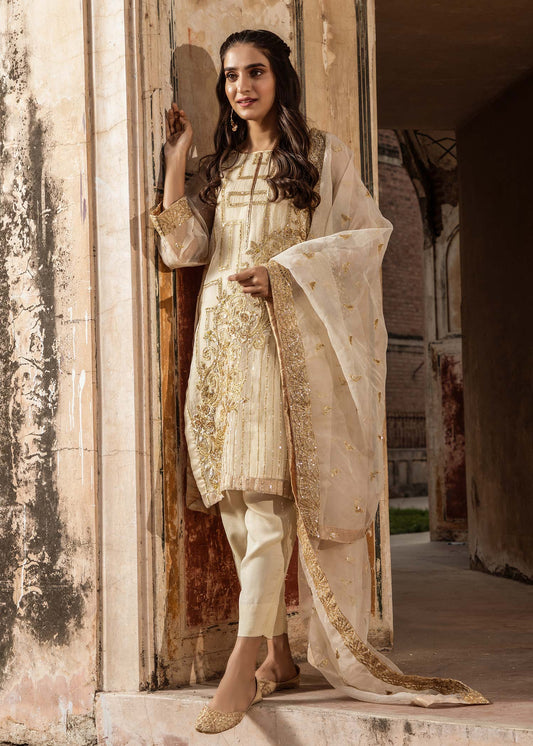 Ladies Embellished Off White Raw Silk Shalwar Kameez Online in UK USA Canada