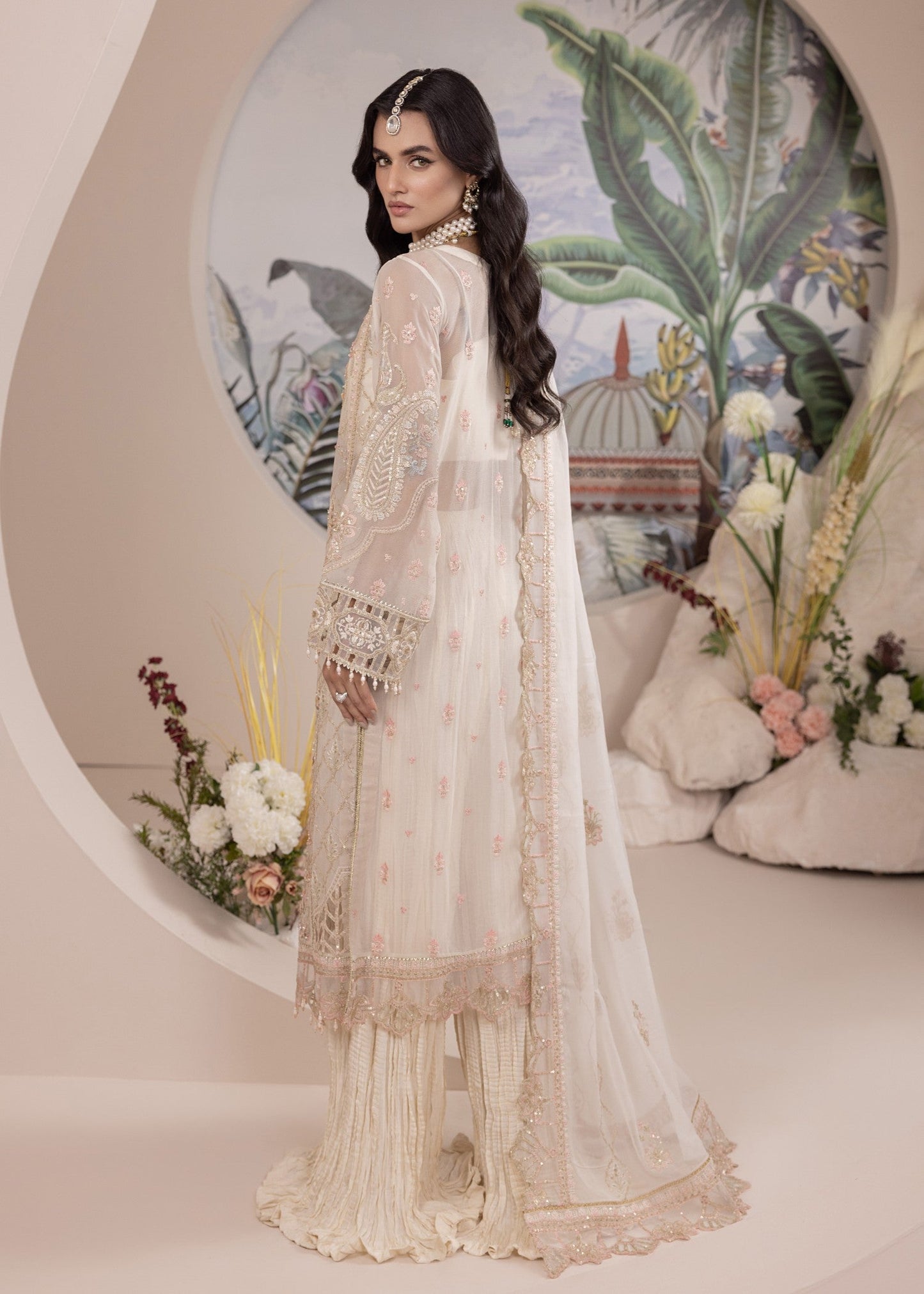 Ladies Embellished Off-White Raw Silk Sharara Online in UK USA Canada