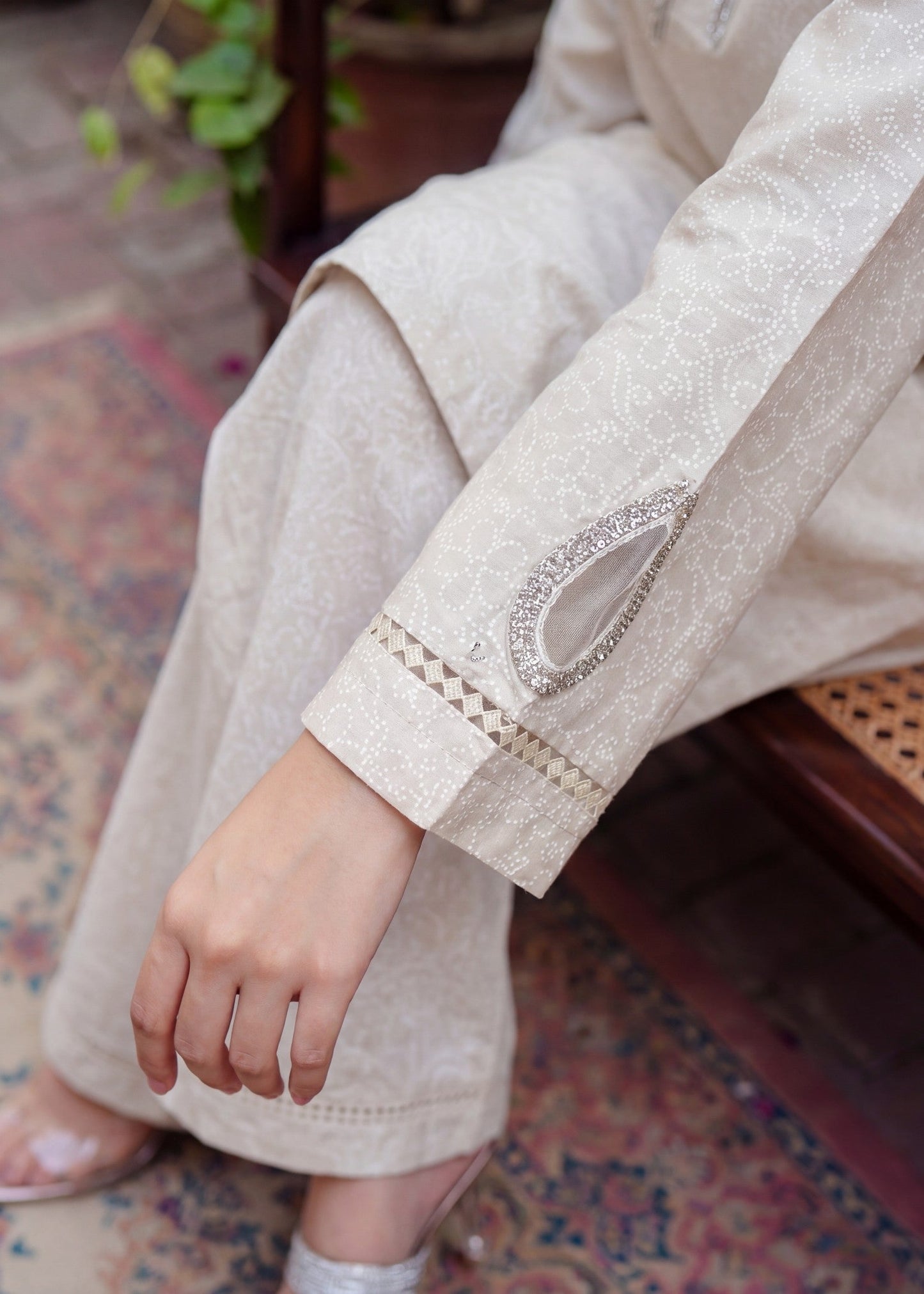 Ladies Embellished Off-White Shalwar Kameez Online in UK USA Canada