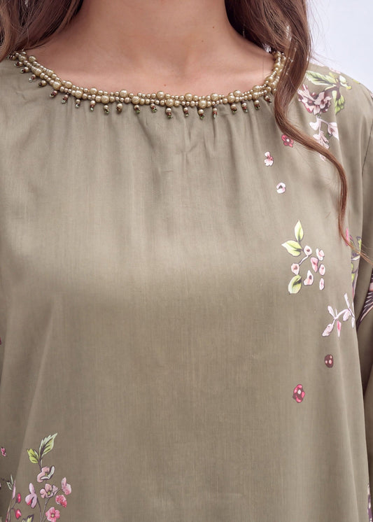 Ladies Embellished Olive Green Kaftan Online in UK USA Canada