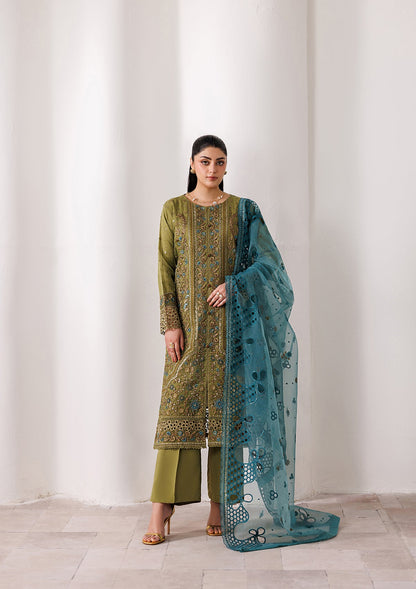 Ladies Embellished Olive Green Organza Shalwar Kameez Online in UK USA Canada