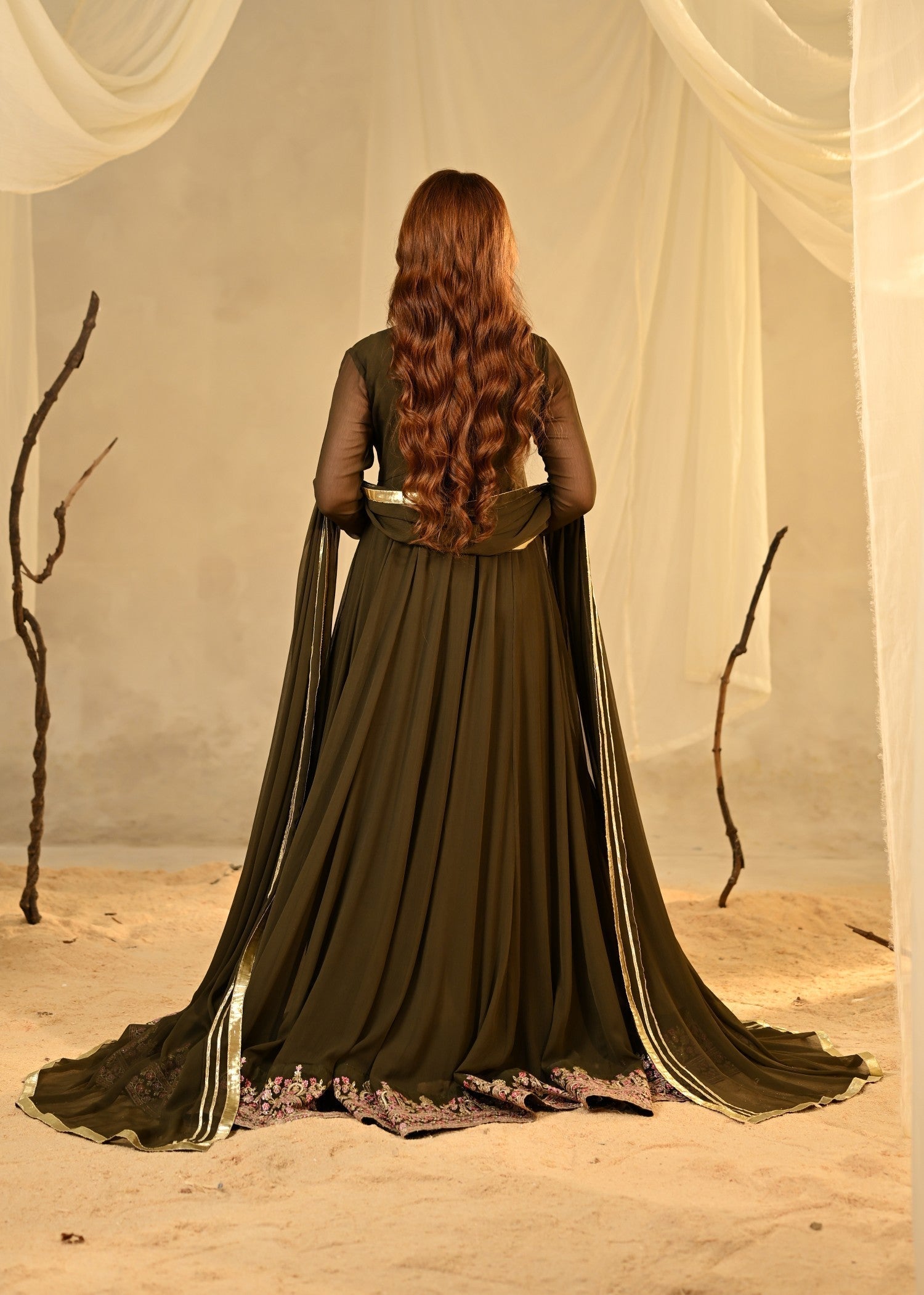 Ladies Embellished Olive Green Shalwar Kameez Online in UK USA Canada