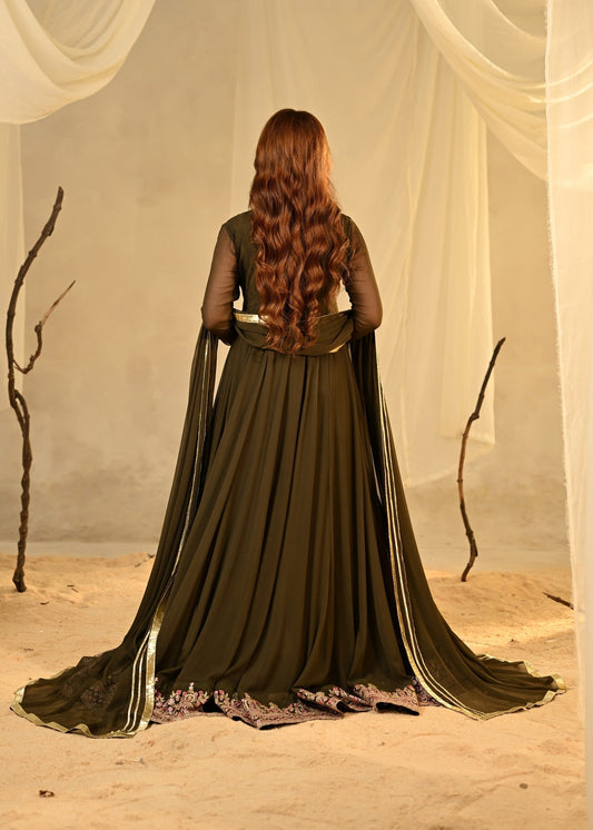 Ladies Embellished Olive Green Shalwar Kameez Online in UK USA Canada