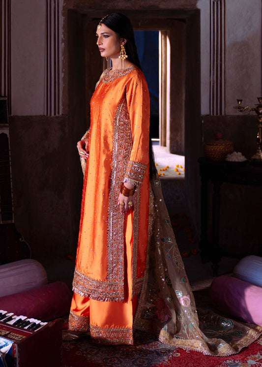 Ladies Embellished Orange Charmuse Kurta Suit Online in UK USA Canada