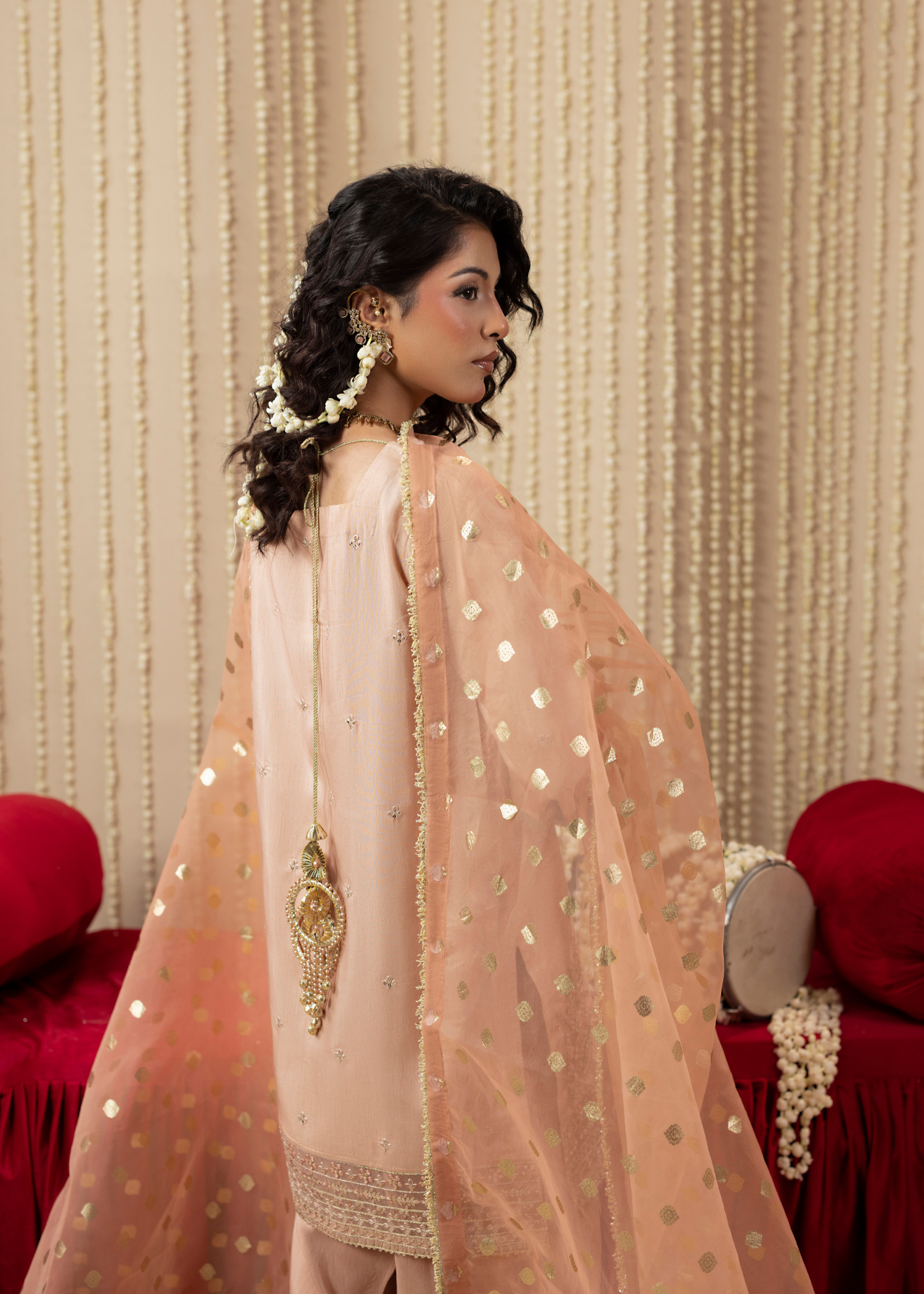 Ladies Embellished Orange Raw Silk Sharara Gharara Online in UK USA Canada