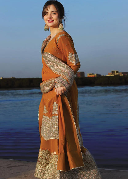 Ladies Embellished Orange Shalwar Kameez Online in UK USA Canada