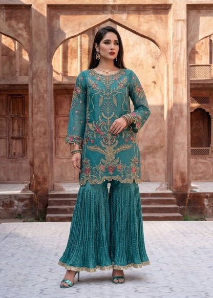 Ladies Embellished Organza Festive Gharara Online in UK USA Canada
