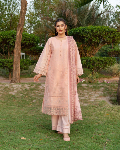 Ladies Embellished Peach Lawn Suit Online in UK USA Canada