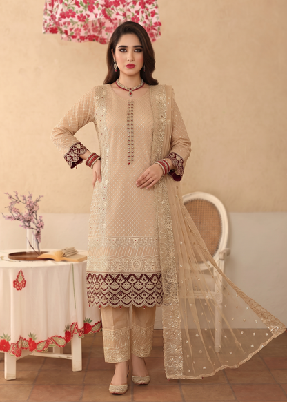Ladies Embellished Peach Orange Organza Shalwar Kameez Online in UK USA Canada
