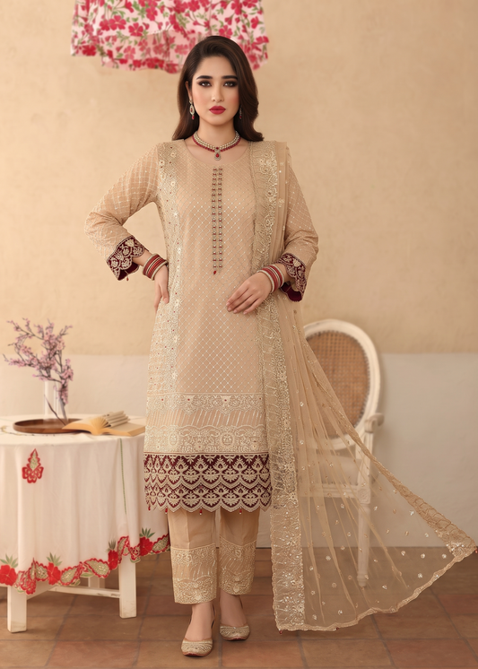 Ladies Embellished Peach Orange Organza Shalwar Kameez Online in UK USA Canada