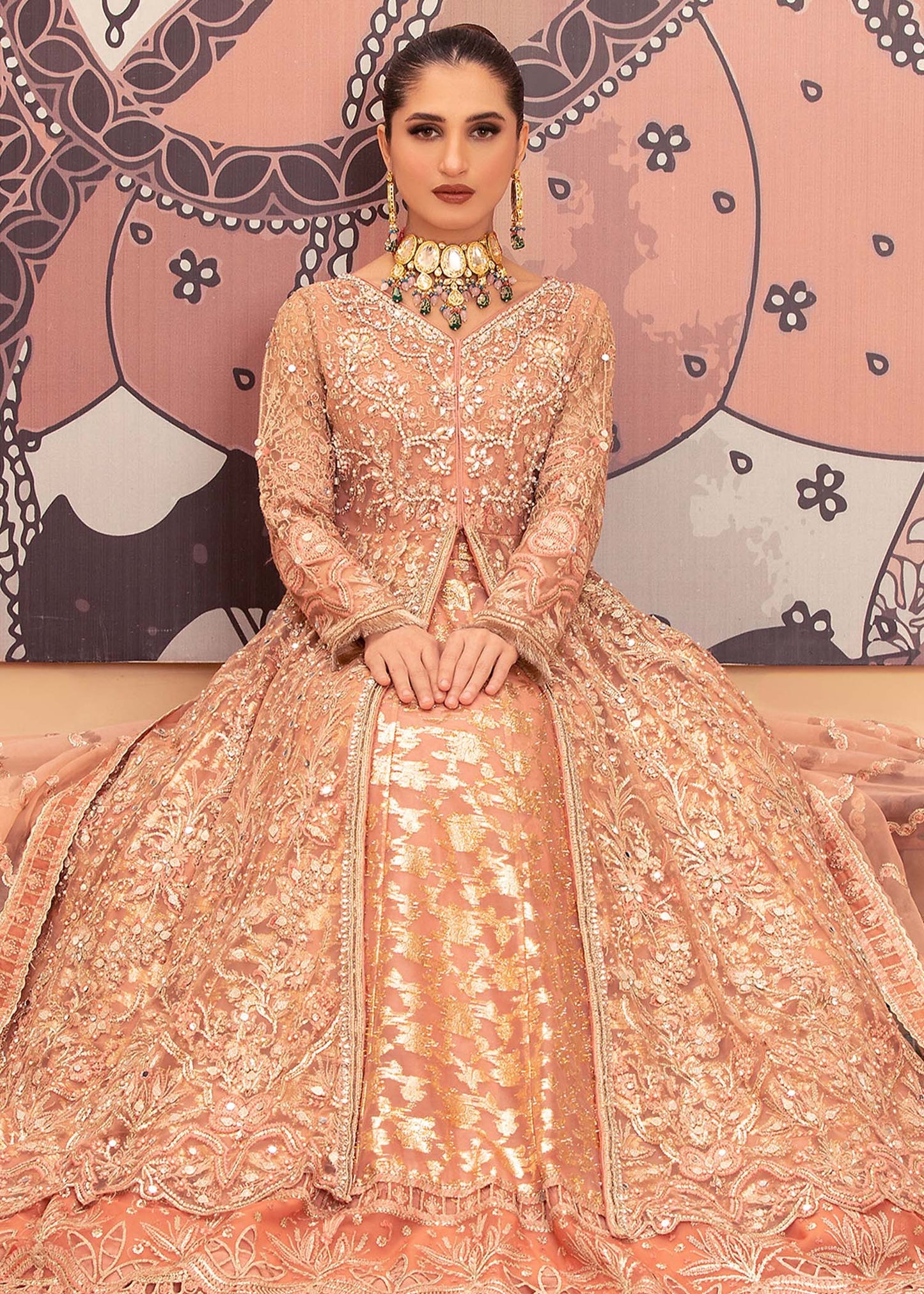 Ladies Embellished Peach Pink Net Salwar Kameez Online in UK USA Canada
