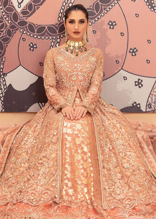 Ladies Embellished Peach Pink Net Salwar Kameez Online in UK USA Canada