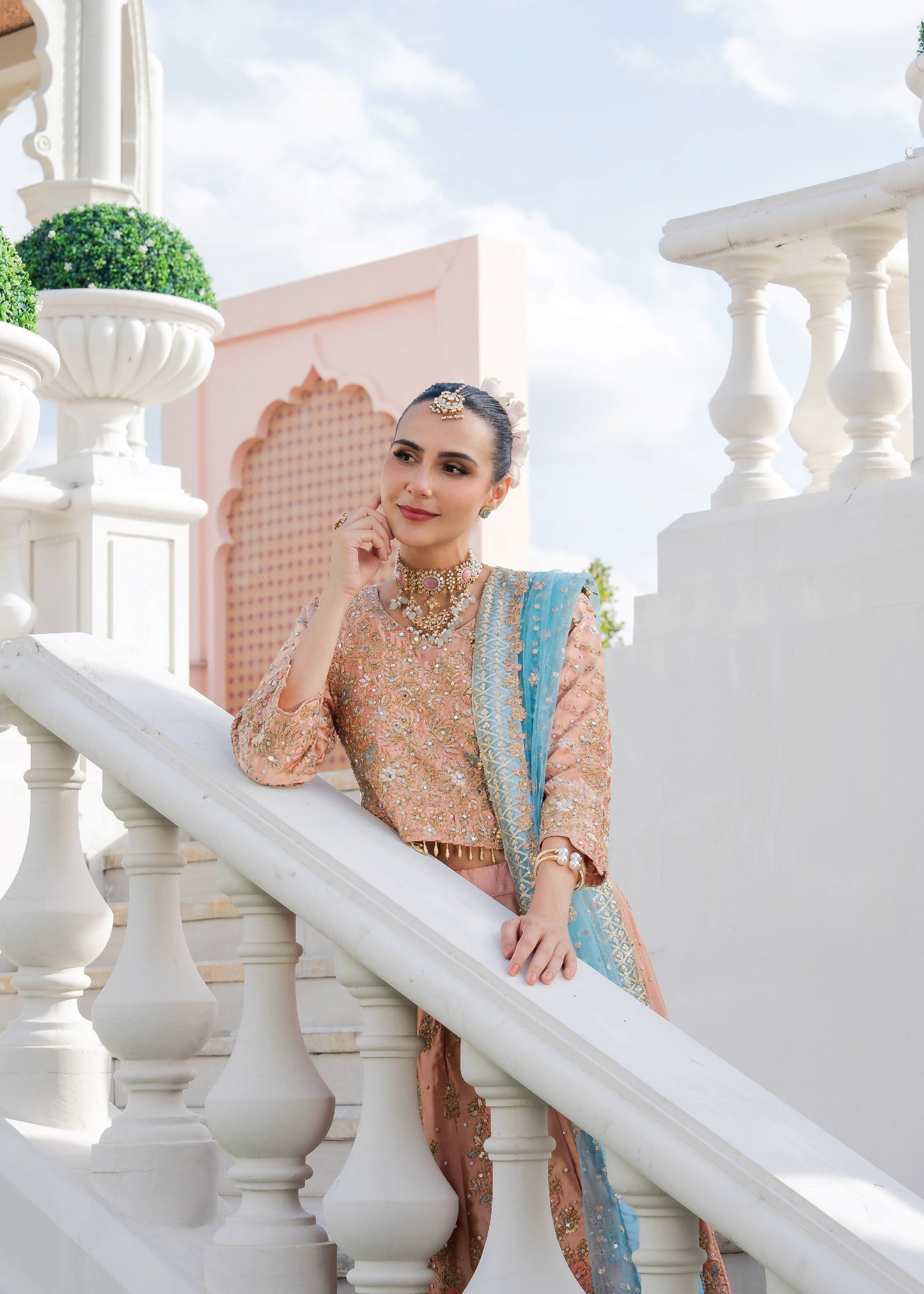 Ladies Embellished Peach Pink Shalwar Kameez Online in UK USA Canada