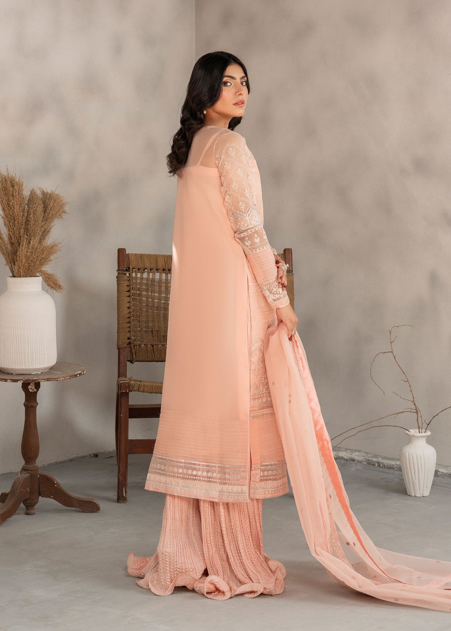 Ladies Embellished Peach Sharara Gharara Online in UK USA Canada