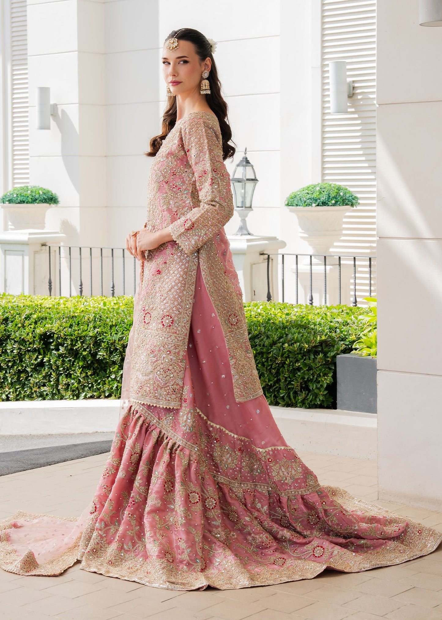 Ladies Embellished Pink Gharara Salwar Kameez Online in UK USA Canada