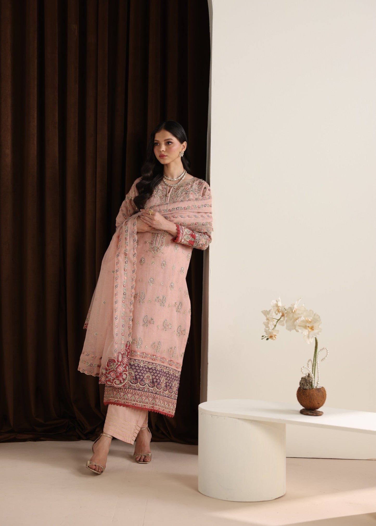 Ladies Embellished Pink Net Shalwar Kameez Online in UK USA Canada
