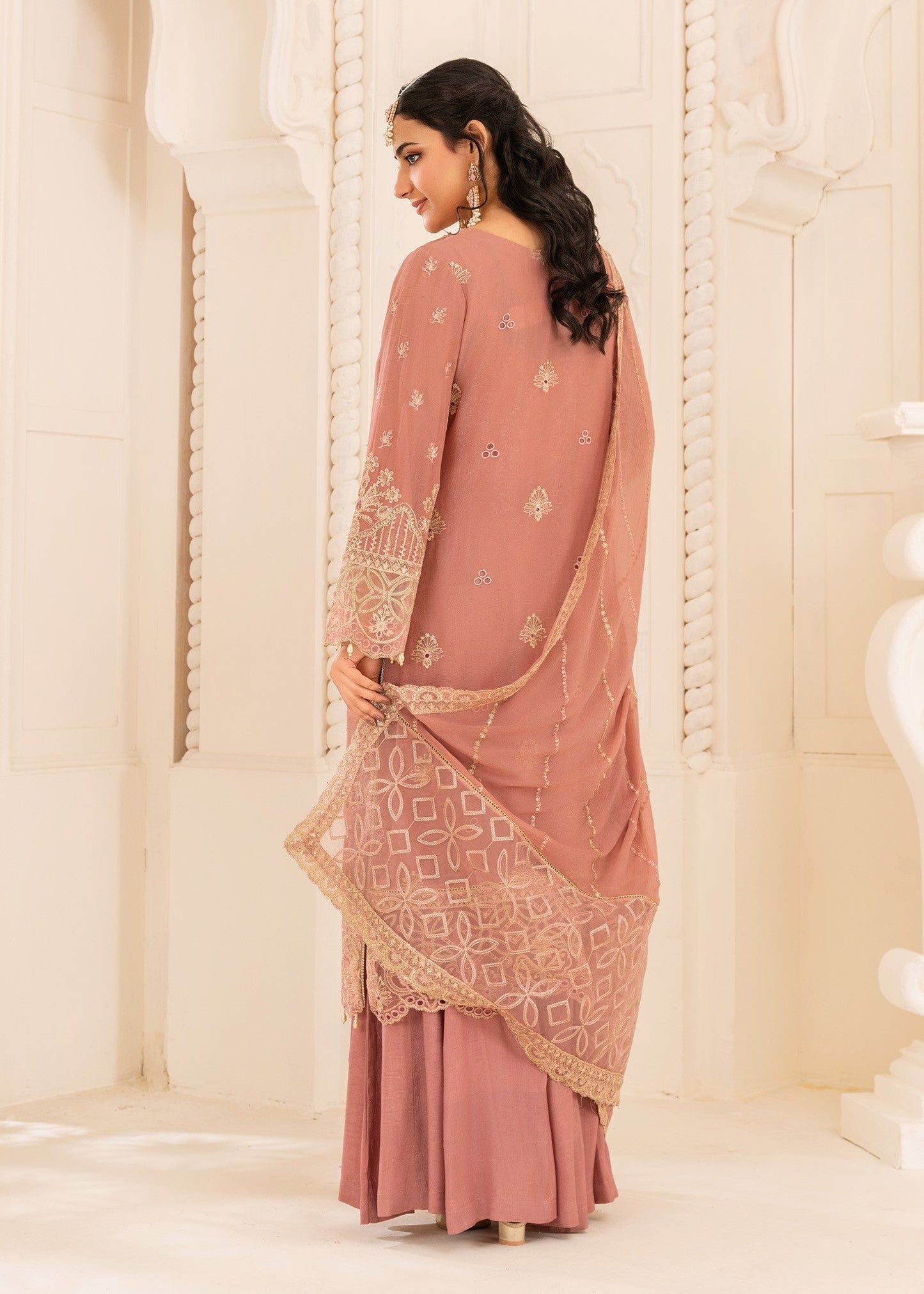 Ladies Embellished Pink Sharara Suit Online in UK USA Canada