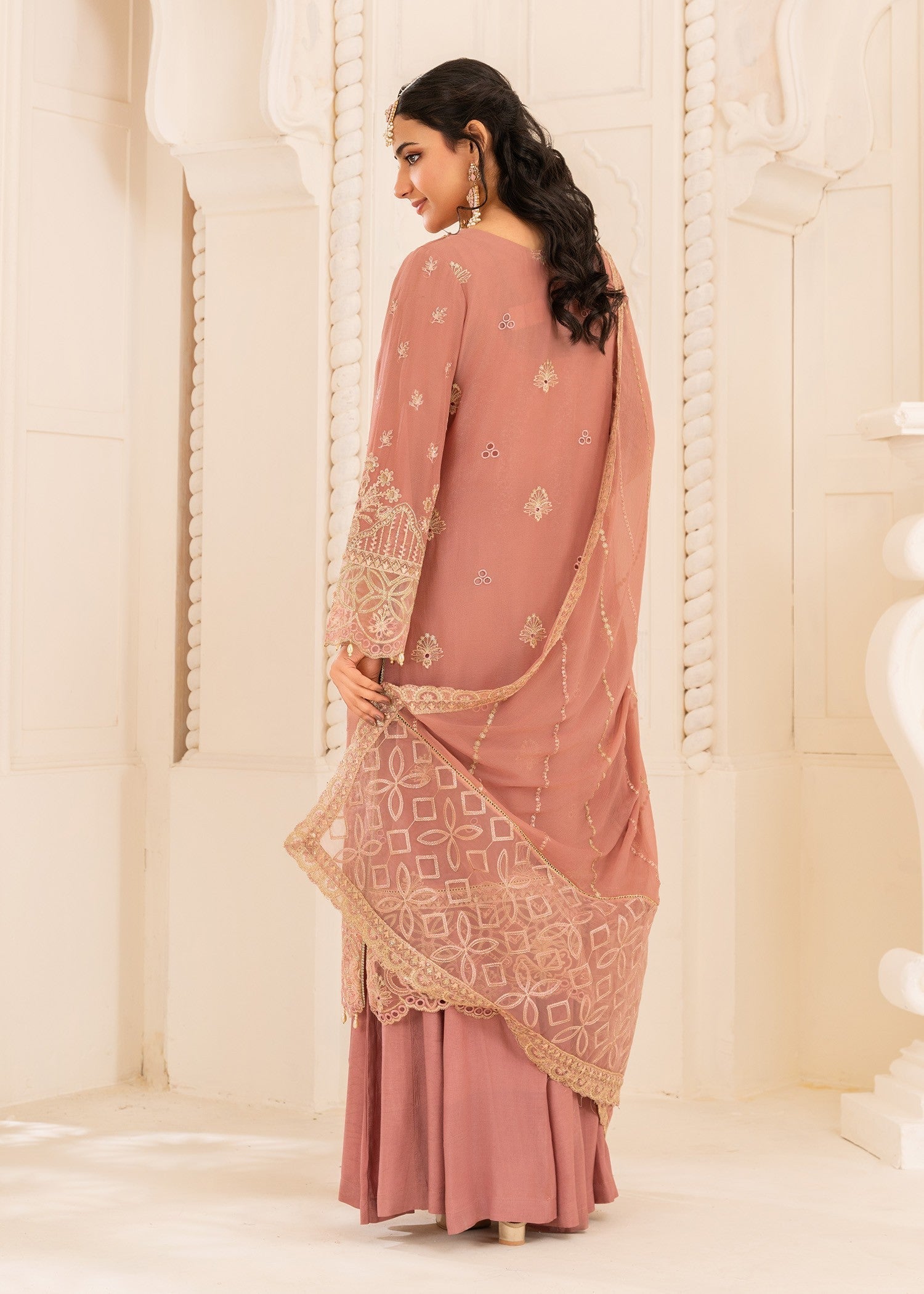 Ladies Embellished Pink Sharara Suit Online in UK USA Canada