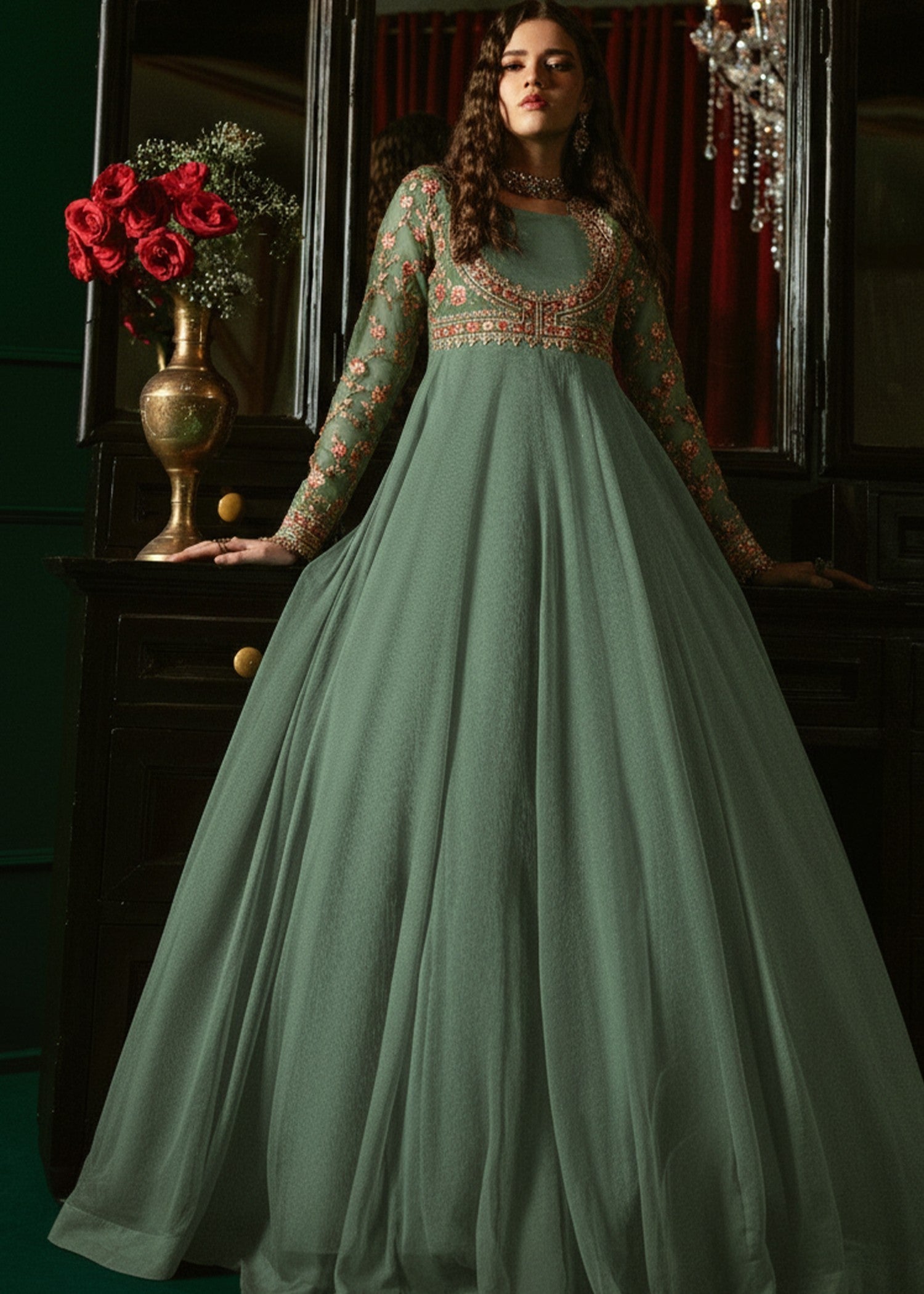 Ladies Embellished Pistachio Green Shalwar Kameez Online in UK USA Canada