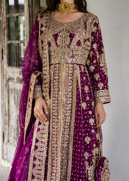 Ladies Embellished Plum Chiffon Partywear Suit Online in UK USA Canada