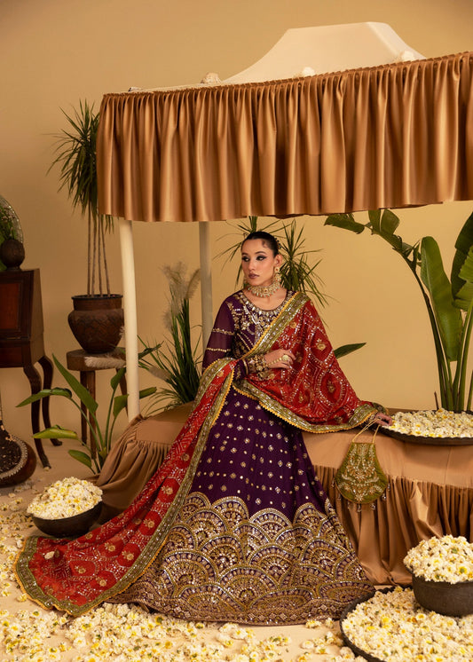 Ladies Embellished Plum Purple Chiffon Shalwar Kameez Online in UK USA Canada