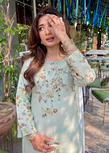 Ladies Embellished Poly Silk Kaftan Light Cyan Online in Dubai UAE Abudhabi Ajman Sharjah