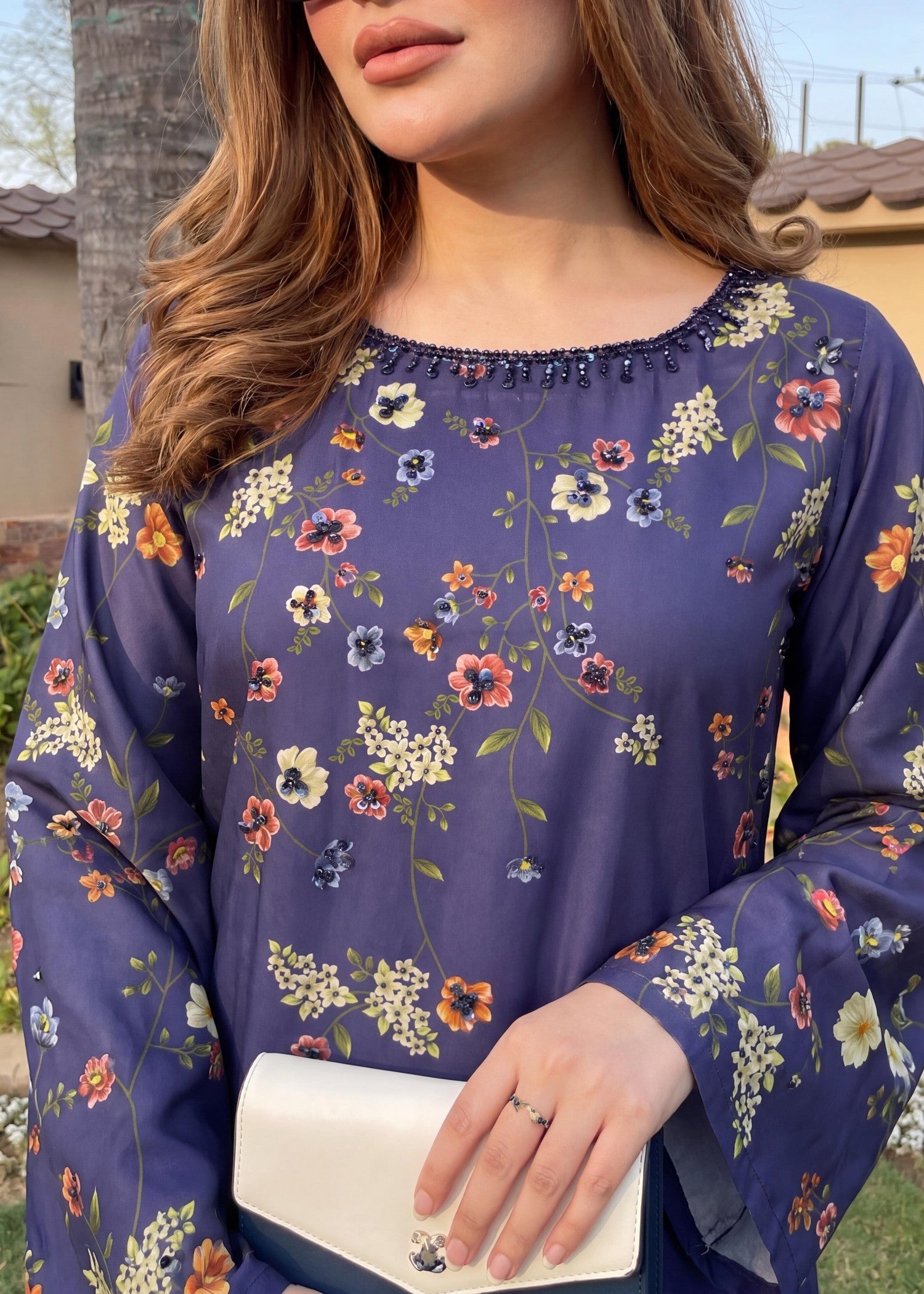 Ladies Embellished Poly Silk Kaftan Online in UK USA Canada