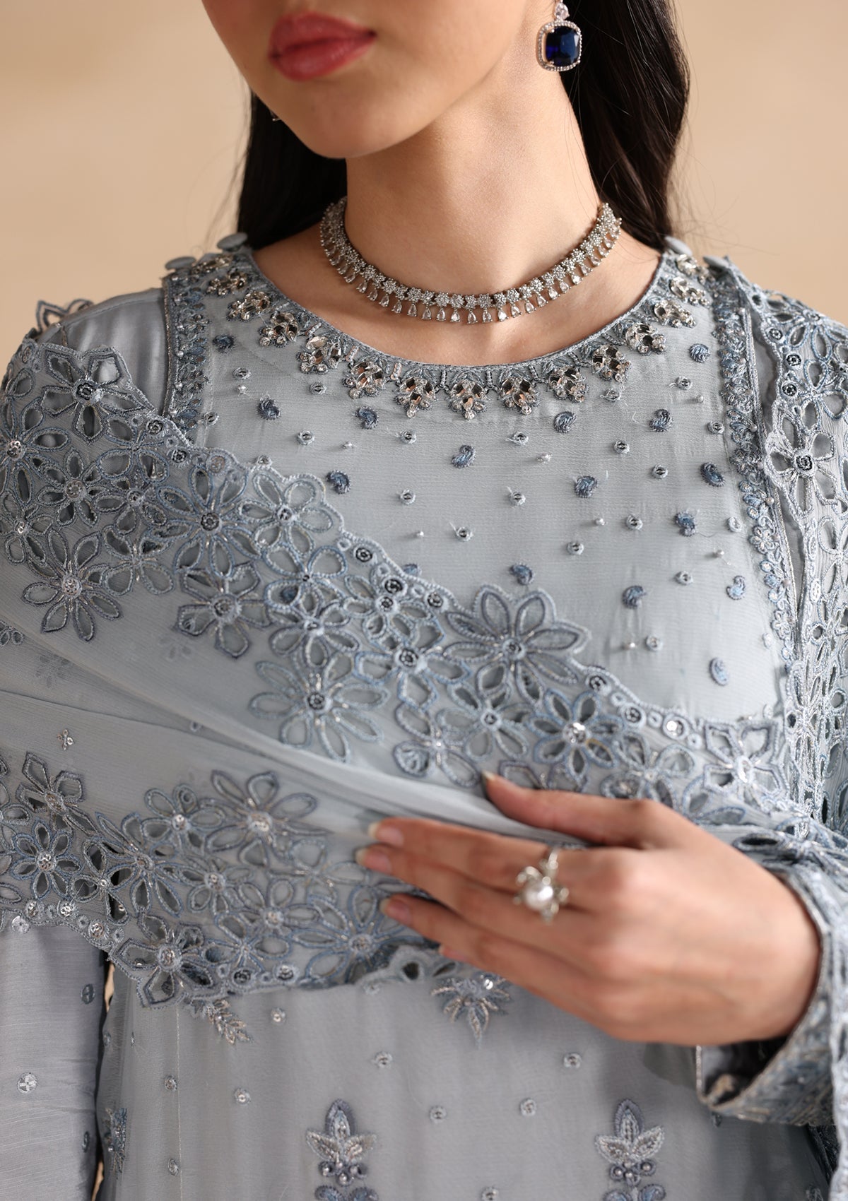 Ladies Embellished Powder Blue Shalwar Kameez Online in UK USA Canada