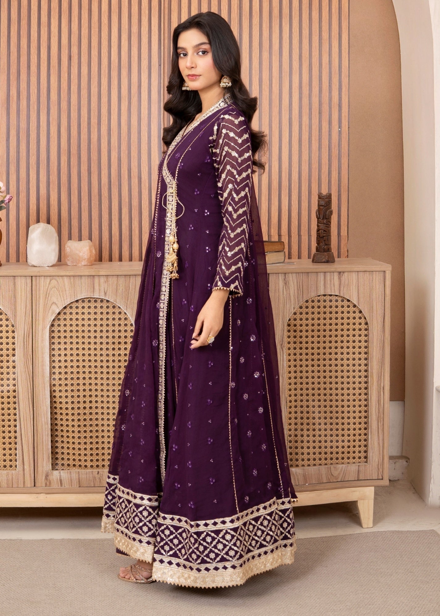 Ladies Embellished Purple Angrakha Suit Online in UK USA Canada