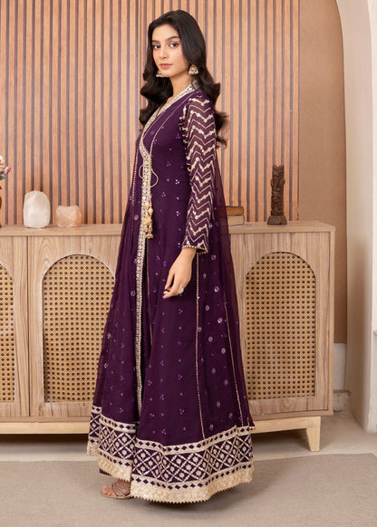 Ladies Embellished Purple Angrakha Suit Online in UK USA Canada