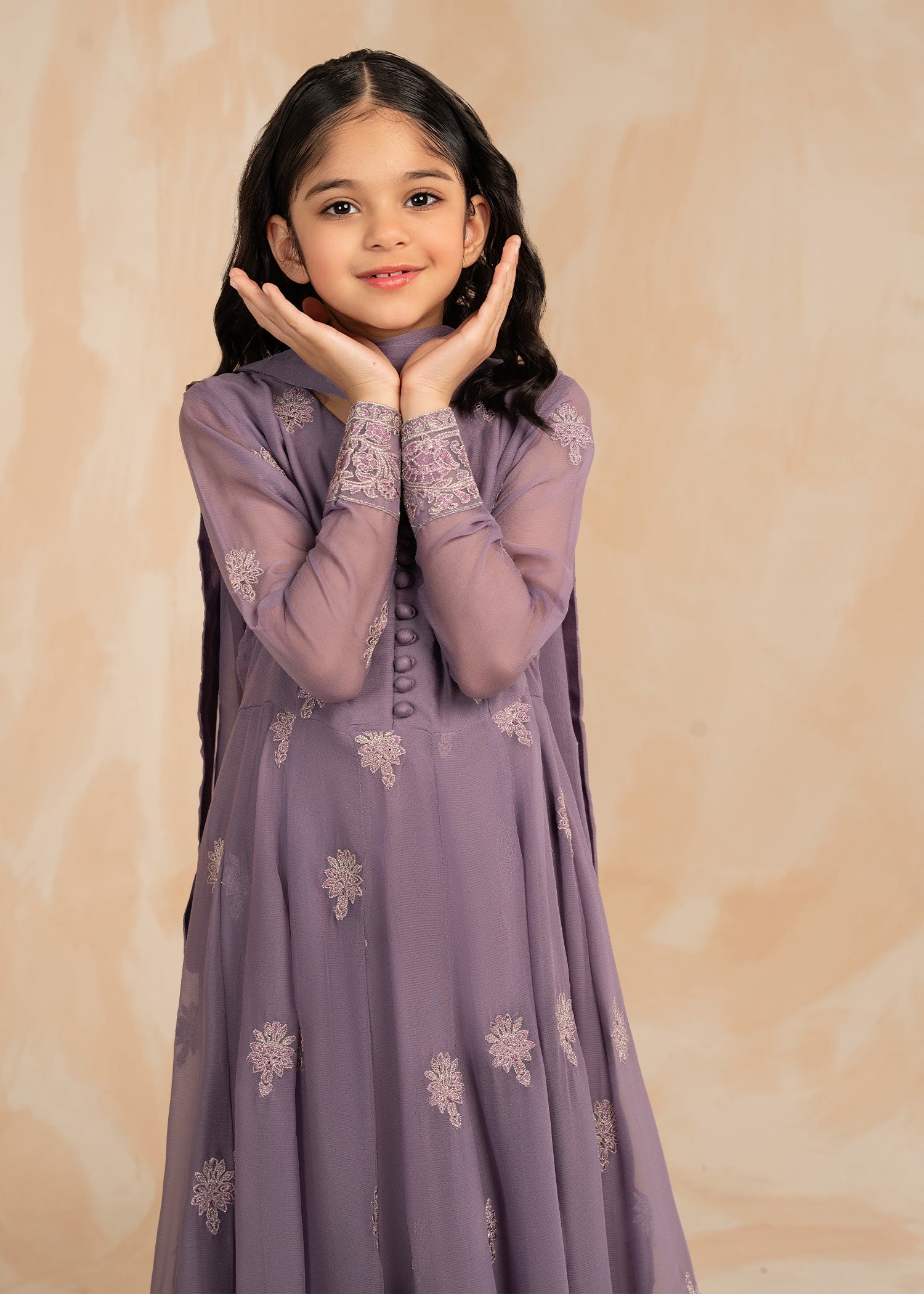 Ladies Embellished Purple Chiffon Flared Top Suit Online in UK USA Canada