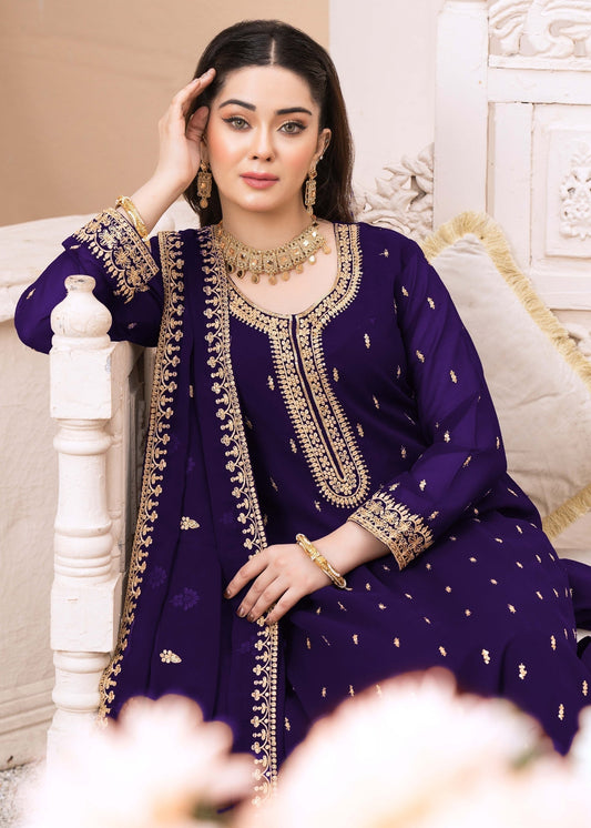 Ladies Embellished Purple Chiffon Kurta Set Online in UK USA Canada