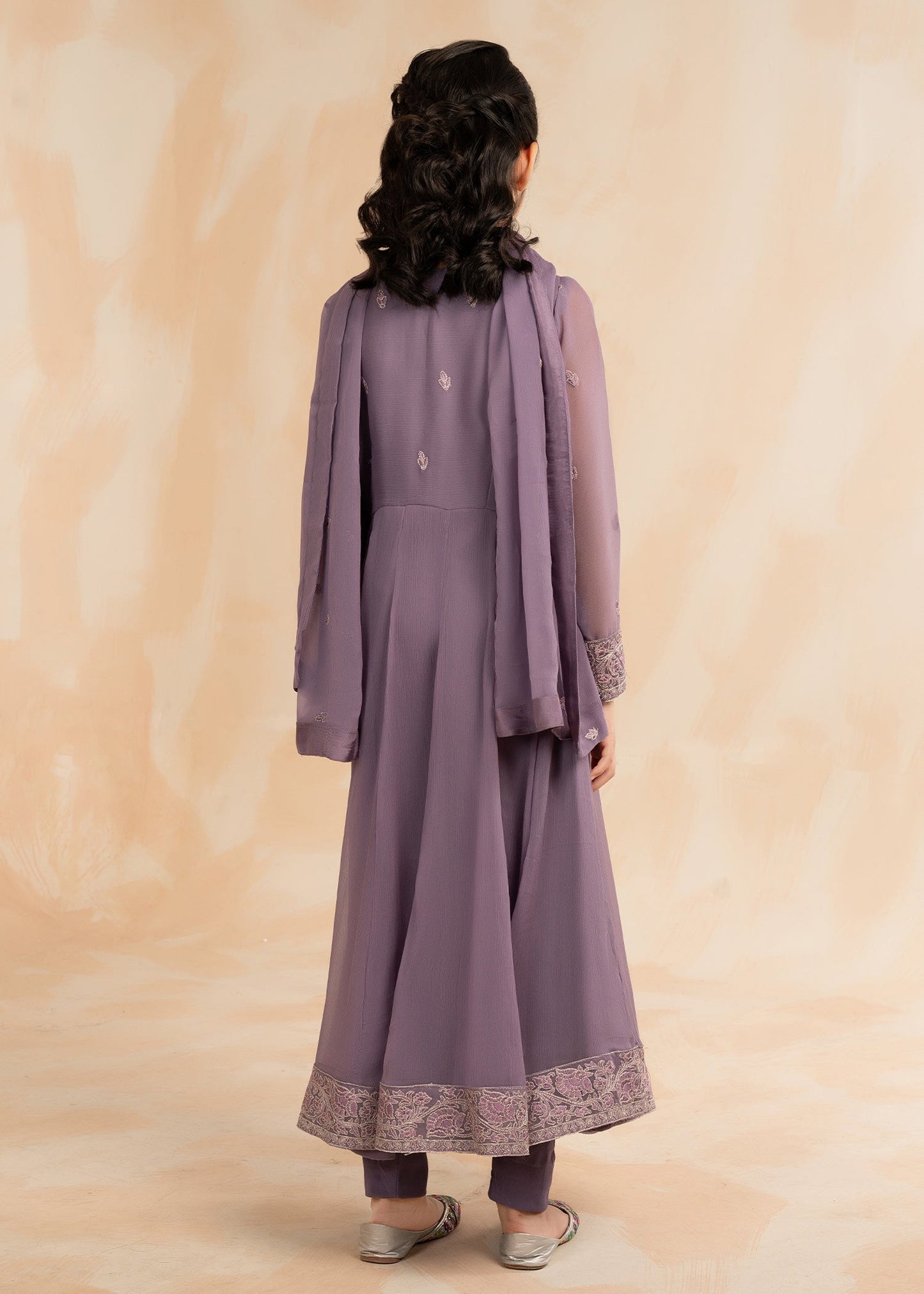 Ladies Embellished Purple Chiffon Partywear Suit Online in UK USA Canada