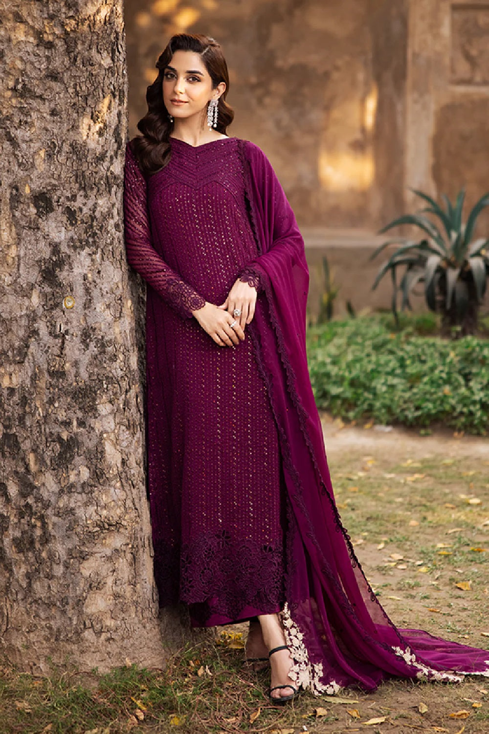 Ladies Embellished Purple Chiffon Shalwar Kameez Online in UK USA Canada