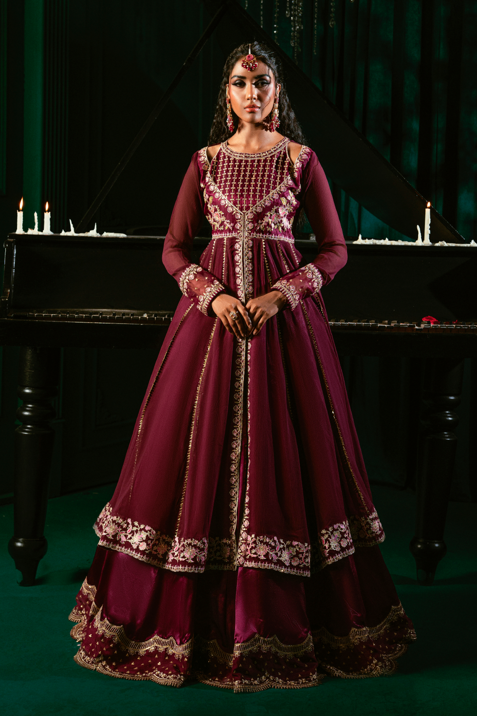 Ladies Embellished Purple Chiffon Shalwar Kameez Online in UK USA Canada