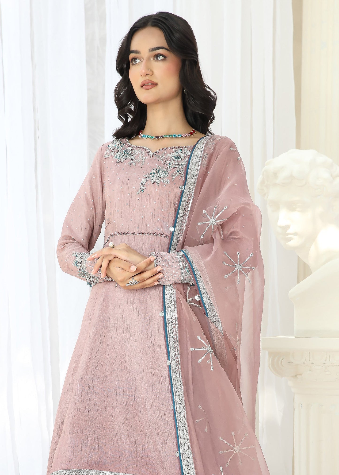 Ladies Embellished Raw Silk Pishwas Suit Online in UK USA Canada