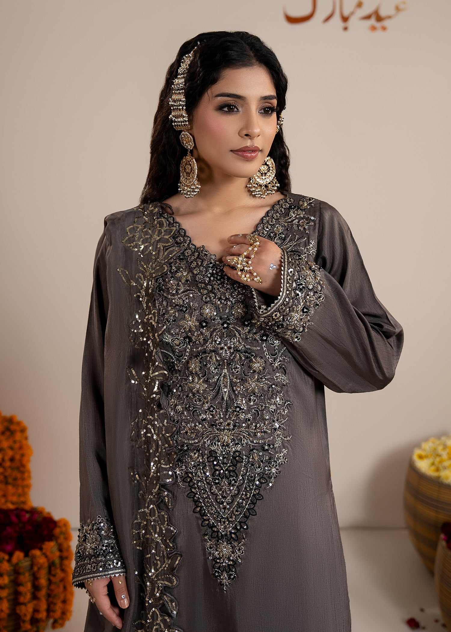 Ladies Embellished Raw Silk Sharara Suit Online in UK USA Canada