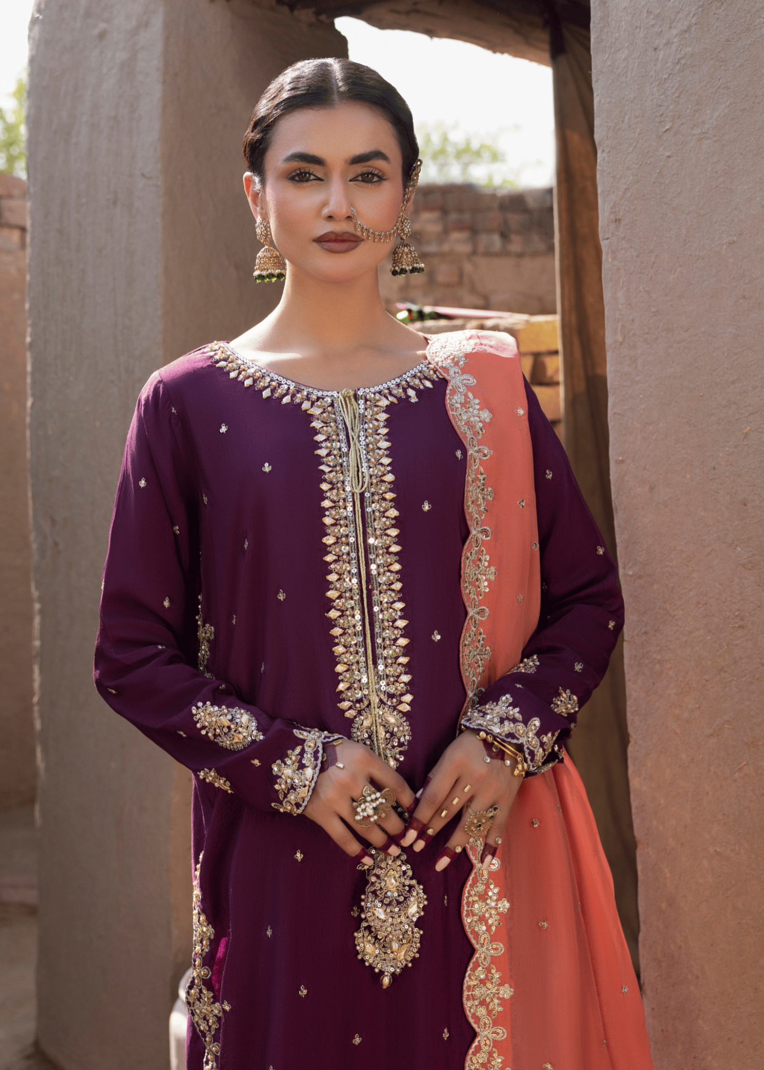 Ladies Embellished Raw Silk Suit Online in UK USA Canada