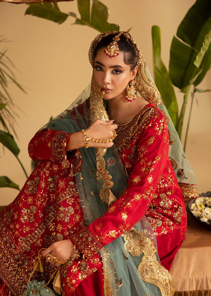 Ladies Embellished Red Angrakha Gown Online in UK USA Canada