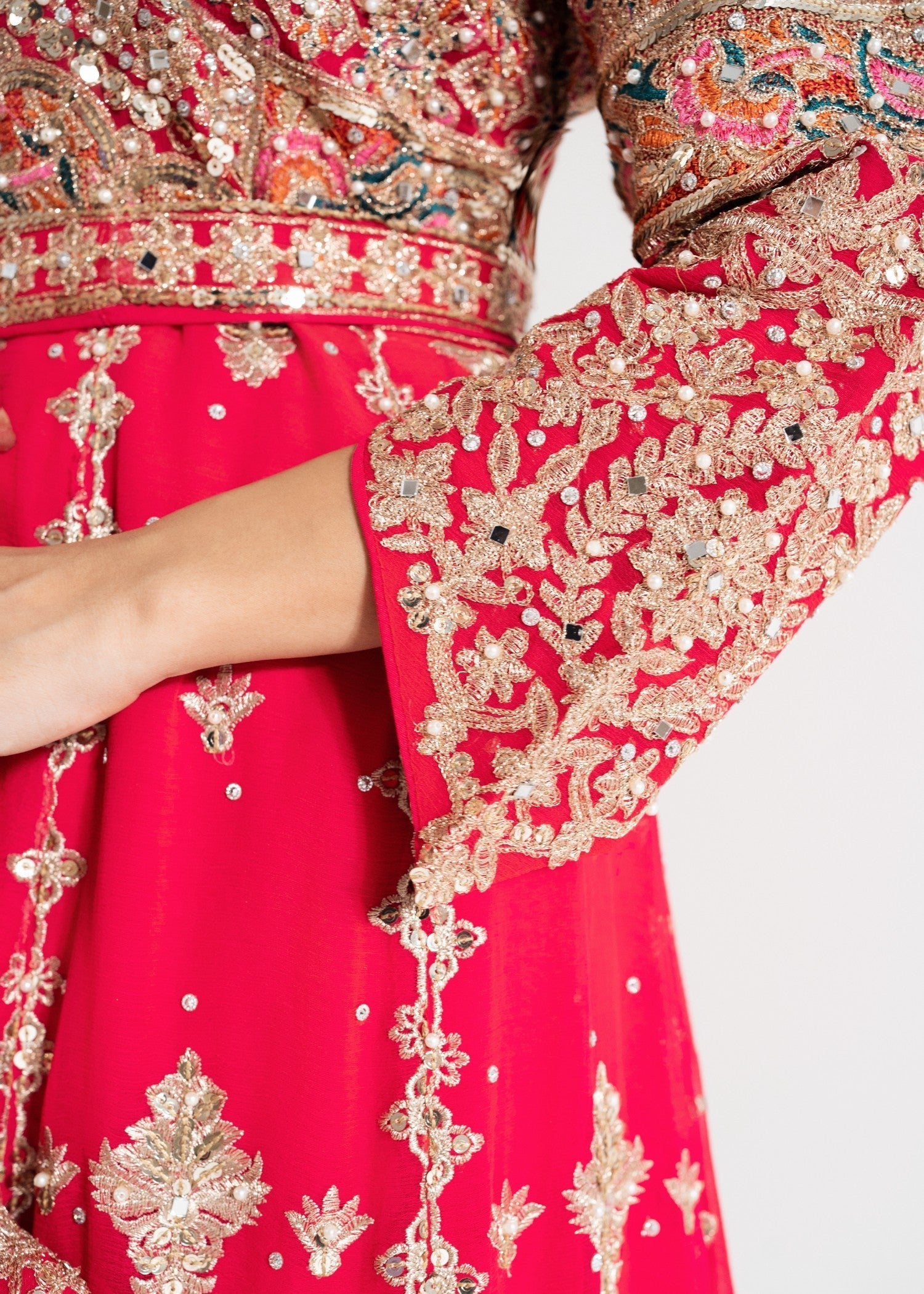 Ladies Embellished Red Chiffon Salwar Kameez Online in UK USA Canada