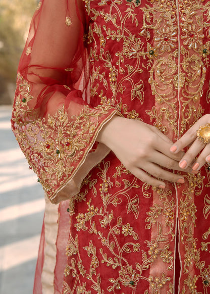 Ladies Embellished Red Organza Shalwar Kameez Online in UK USA Canada