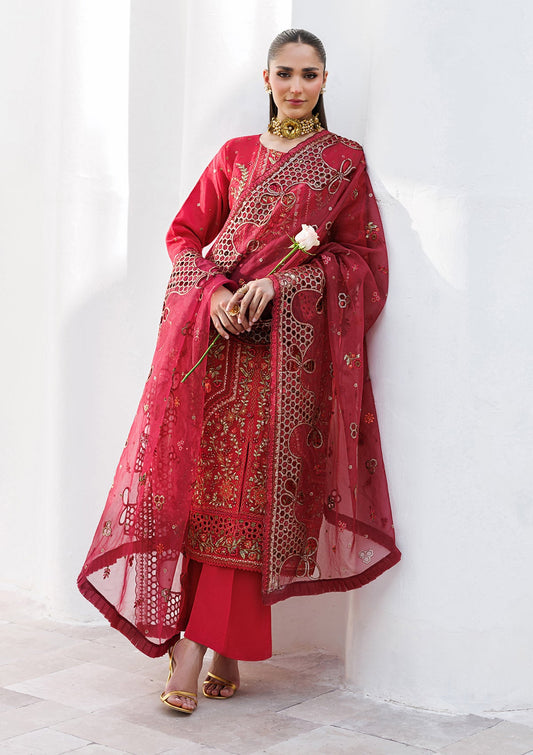 Ladies Embellished Red Organza Shalwar Kameez Online in UK USA Canada
