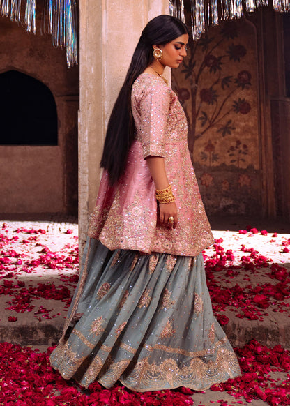 Ladies Embellished Rose Pink Flared Gharara Online in UK USA Canada