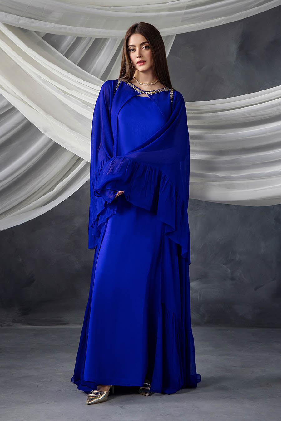 Ladies Embellished Royal Blue Indowestern Suit Online in UK USA Canada