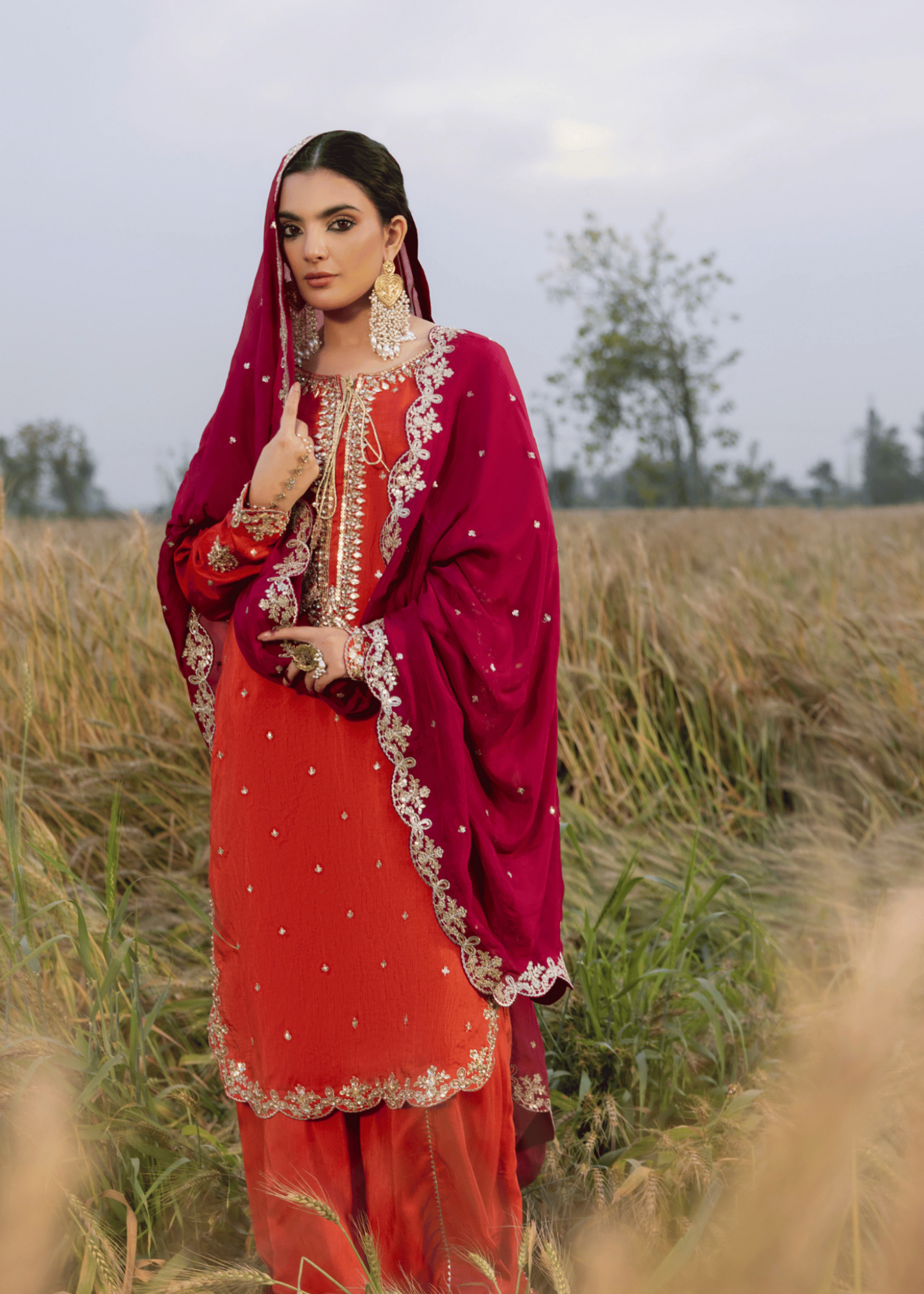 Ladies Embellished Rust Orange Raw Silk Shalwar Kameez Online in UK USA Canada